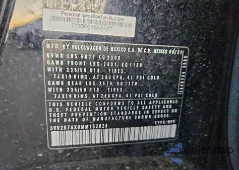 2021 Volkswagen Tiguan Se z USA, uszkodzony, nr VIN 3VV2B7AX0MM152629